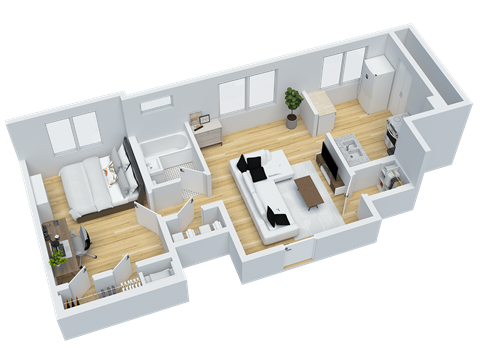 Floor plan for 1 bed, 1 bath, 550 sqft
