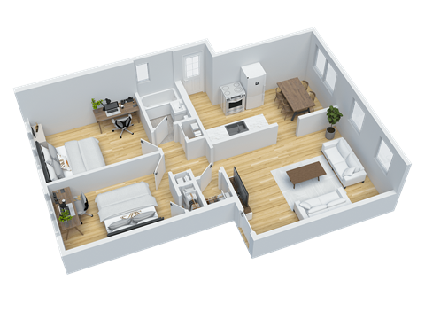 Floor plan for 2 beds, 1 bath, 650 sqft