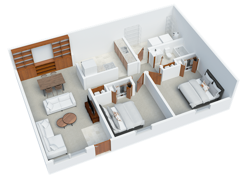 Floor plan for 2 beds, 1 bath, 766 sqft