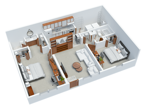 Floor plan for 2 beds, 2 baths, 782 sqft