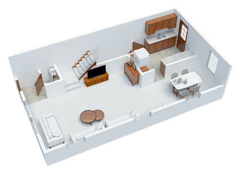 Floor plan for 3 beds, 1.5 baths, 985 sqft