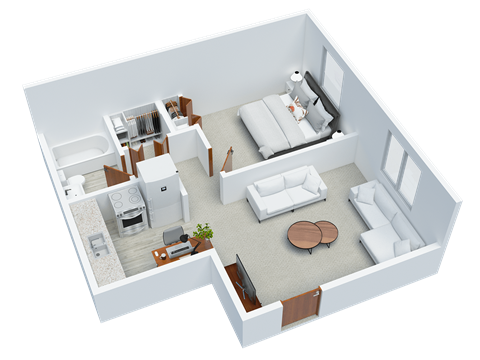 Floor plan for 1 bed, 1 bath, 440 sqft