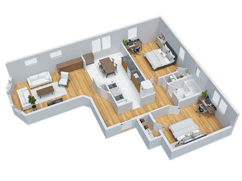 Floor plan for 2 beds, 1 bath, 922 sqft