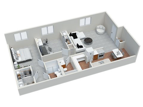 Floor plan for 2 beds, 2 baths, 945 sqft