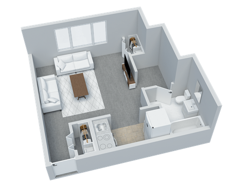 Floor plan for studio, 1 bath, 345 sqft