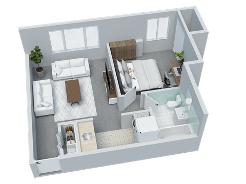 Floor plan for 1 bed, 1 bath, 424 sqft