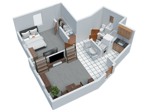 Floor plan for 1 bed, 1 bath, 473 sqft