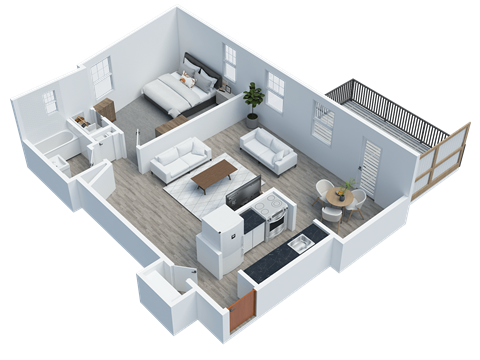 Floor plan for 1 bed, 1 bath