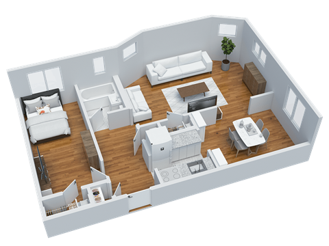 Floor plan for 1 bed, 1 bath, 680 sqft