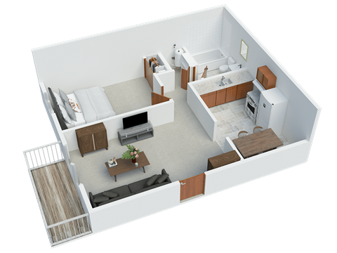 Floor plan for 1 bed, 1 bath, 535 sqft
