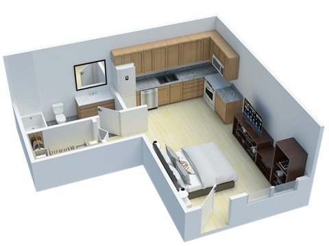 Floor plan for studio, 1 bath, 341 sqft