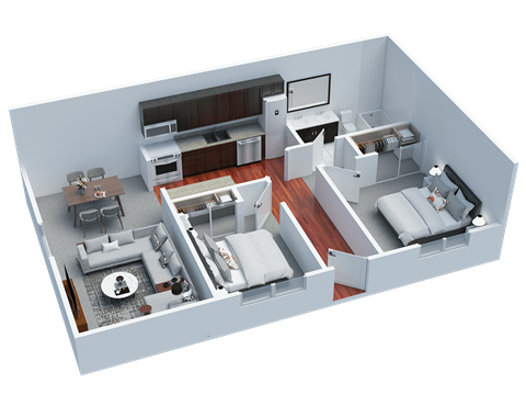 Floor plan for 2 beds, 1 bath, 675 sqft