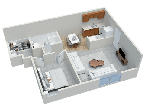 Floor plan for 1 bed, 1 bath, 539 sqft