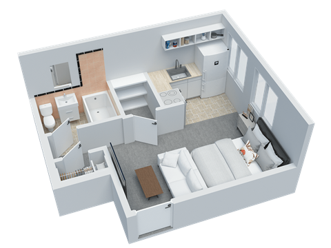 Floor plan for studio, 1 bath, 250 sqft