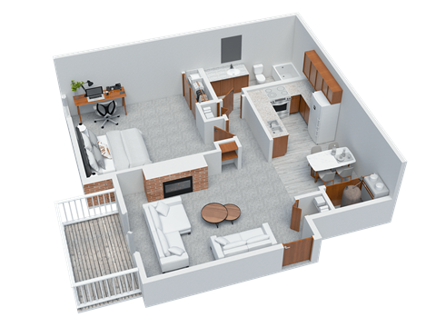 Floor plan for 1 bed, 1 bath, 645 sqft