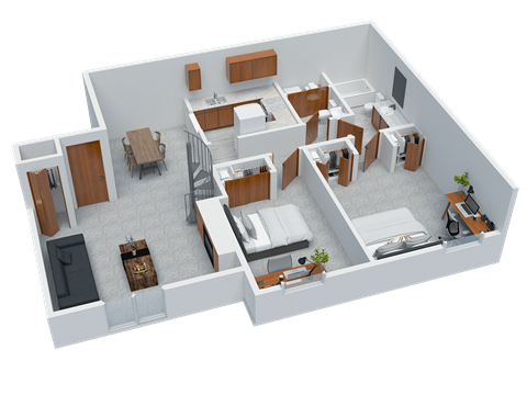 Floor plan for 2 beds, 1.5 baths, 1150 sqft