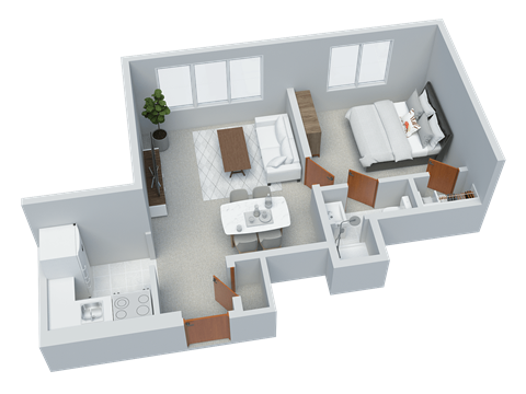 Floor plan for 1 bed, 1 bath, 454 sqft