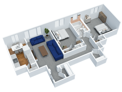 Floor plan for 2 beds, 1 bath, 775 sqft