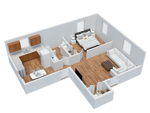 Floor plan for 1 bed, 1 bath, 546 sqft