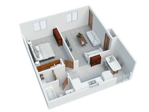Floor plan for 1 bed, 1 bath, 560 sqft