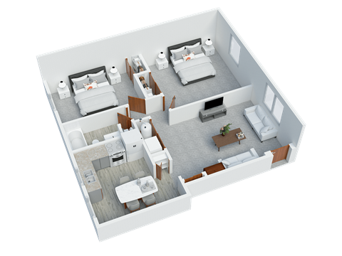 Floor plan for 2 beds, 1 bath, 724 sqft