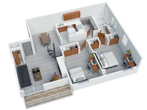 Floor plan for 2 beds, 1 bath, 966 sqft