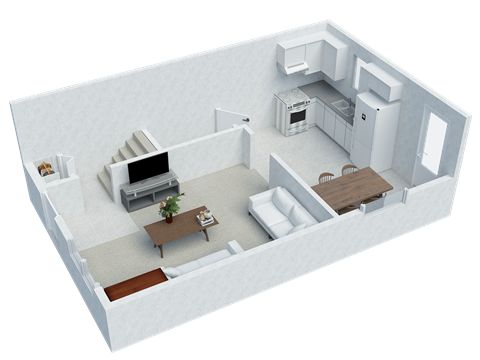 Floor plan for 2 beds, 1 bath, 770 sqft
