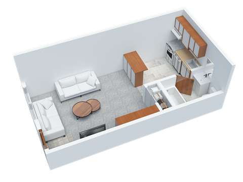 Floor plan for studio, 1 bath, 266 sqft