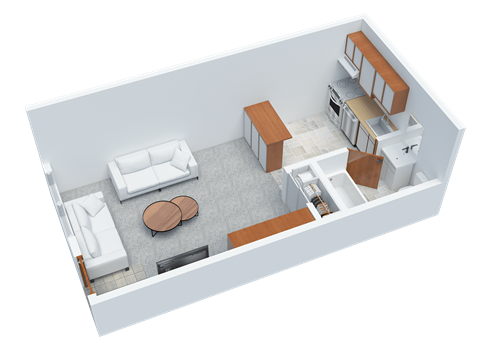 Floor plan for studio, 1 bath, 266 sqft