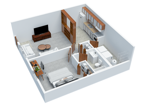 Floor plan for 1 bed, 1 bath, 534 sqft