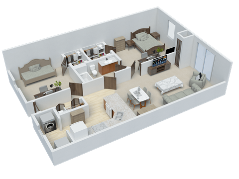 Floor plan for 2 beds, 1 bath, 912 sqft