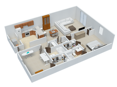 Floor plan for 2 beds, 2 baths, 1083 sqft
