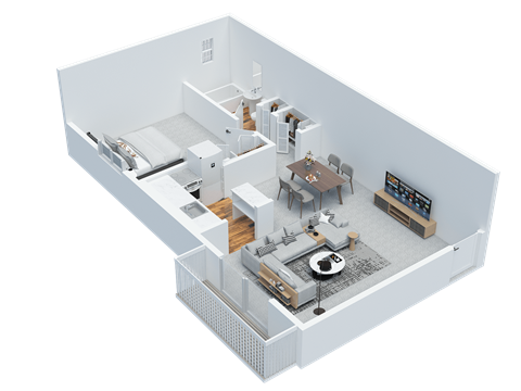 Floor plan for 1 bed, 1 bath, 540 sqft