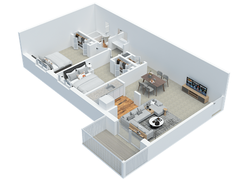 Floor plan for 2 beds, 1 bath, 687 sqft