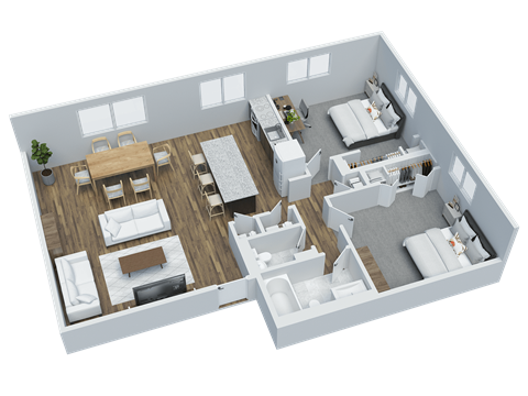Floor plan for 2 beds, 1.5 baths, 960 sqft