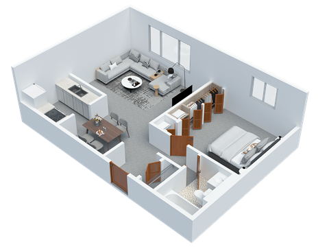 Floor plan for 1 bed, 1 bath, 539 sqft