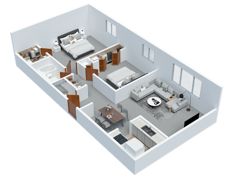 Floor plan for 2 beds, 1 bath, 770 sqft