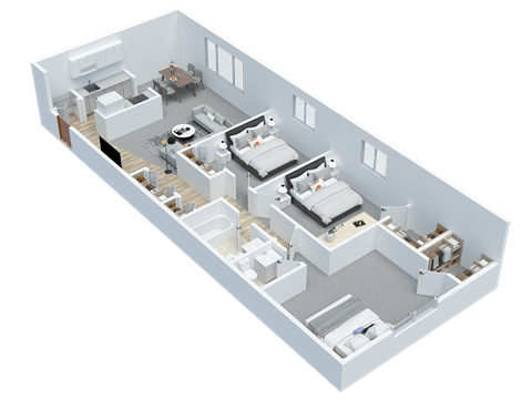 Floor plan for 3 beds, 1.5 baths, 1057 sqft