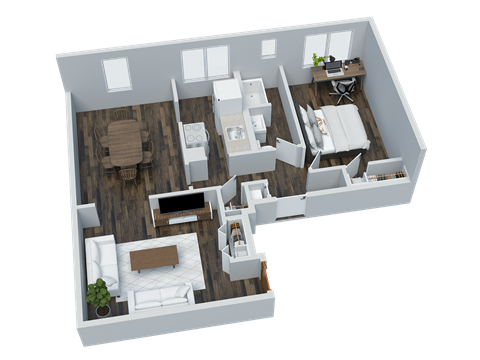 Floor plan for 1 bed, 1 bath, 639 sqft