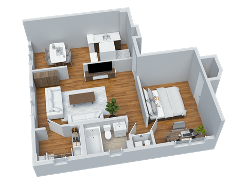 Floor plan for 1 bed, 1 bath, 493 sqft