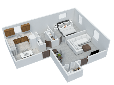 Floor plan for 1 bed, 1 bath, 555 sqft