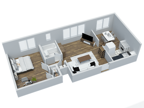 Floor plan for 1 bed, 1 bath, 571 sqft