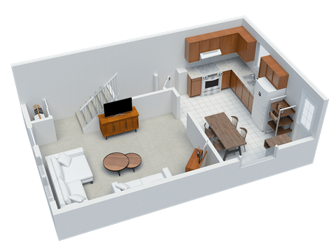 Floor plan for 2 beds, 1 bath, 743 sqft
