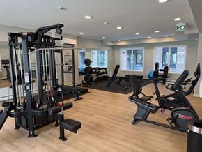 Calgary apartment for rent - A gym with a variety of equipment including treadmills, weights, and exercise machines.