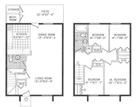 Floor plan for 4 beds, 1.5 baths, 1200 sqft
