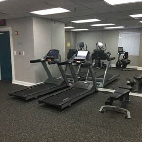 Bethesda apartment for rent - A gym with treadmills and elliptical machines.