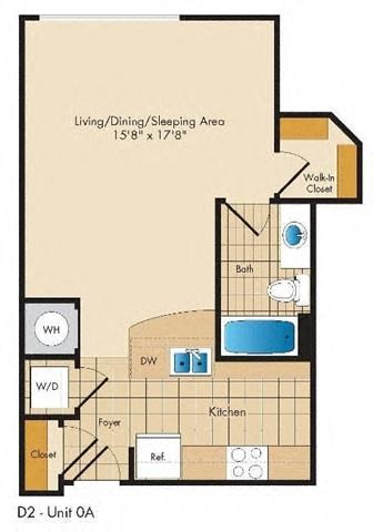 Floor plan for studio, 1 bath, 586 sqft