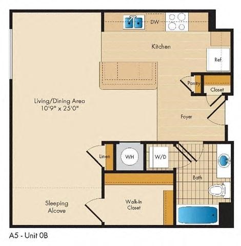 Floor plan for studio, 1 bath, 560 sqft
