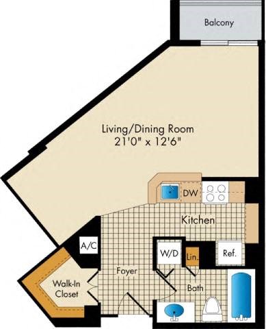 Floor plan for studio, 1 bath, 510 sqft