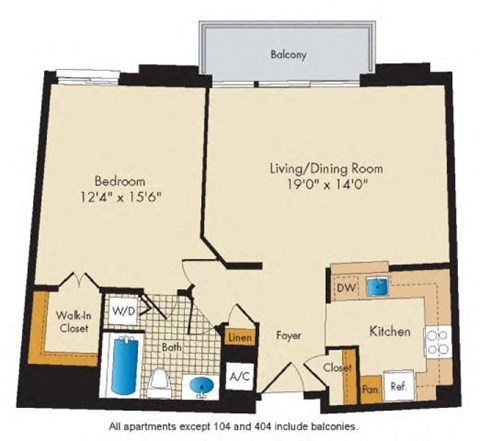 Floor plan for 1 bed, 1 bath, 800 sqft
